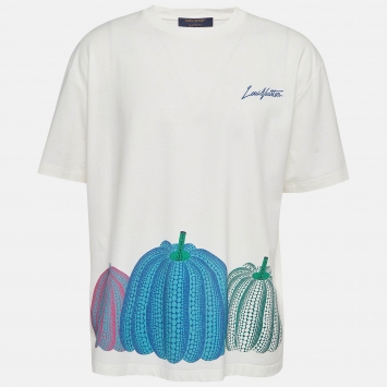 Pre Owned Louis Vuitton White Pumpkin Print Cotton T-Shirt XL