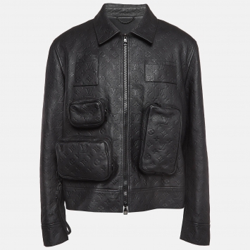 Pre Owned Louis Vuitton Black Monogram Patterned Leather Cargo Jacket XXL