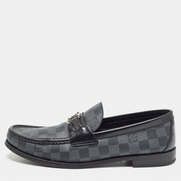 Pre Owned Louis Vuitton Grey/Black Damier Graphite Canvas and Leather Major Loafers Size 44.5 