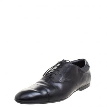 Pre Owned Louis Vuitton Black Damier Embossed Leather Lace Up Oxfords Size 42