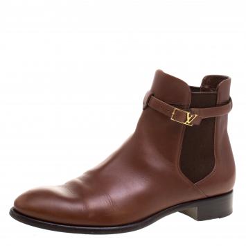 Pre Owned Louis Vuitton Brown Leather Loyalty Ankle Boots Size 41