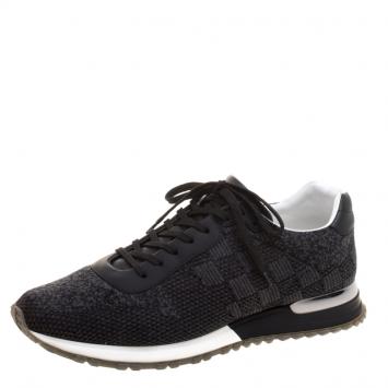 Pre Owned Louis Vuitton Black Damier Fabric and Leather Run Away Sneakers Size 42.5