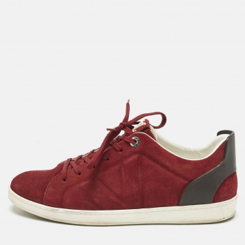 Louis Vuitton Burgundy/Black Suede and Leather Logo Lace Up Sneakers Size 43