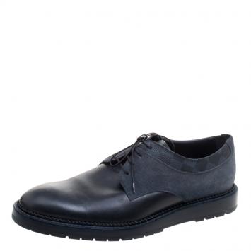 Pre Owned Louis Vuitton Blue Leather and Suede Lace Up Derby Size 42