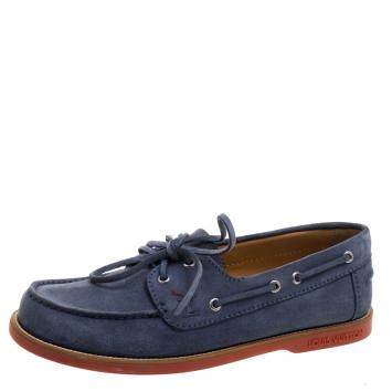 Pre Owned Louis Vuitton Blue Suede Boat Loafers Size 41.5