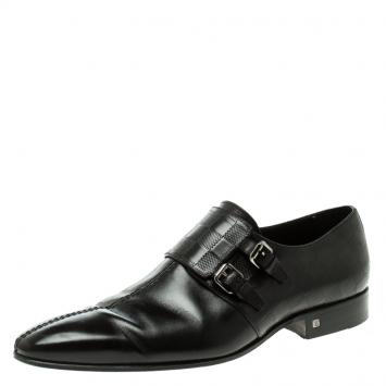 Pre Owned Louis Vuitton Black Infini Leather Buckle Derby Shoes Size 42