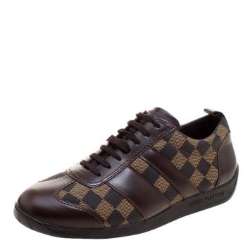Pre Owned Louis Vuitton Two Tone Damier Ebene Fabric and Leather Sneakers Size 42