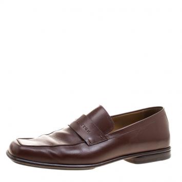Pre Owned Louis Vuitton Brown Leather Square Toe Loafers Size 44