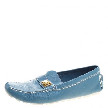Pre Owned Louis Vuitton Blue Suhali Leather Lombok Driving Loafers Size 40.5