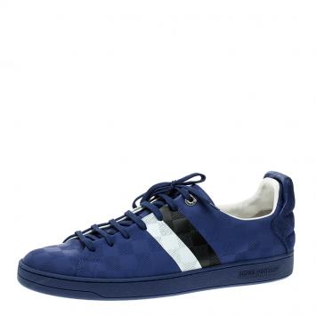 Pre Owned Louis Vuitton Blue Damier Infini Leather Frontrow Sneaker Size 43.5