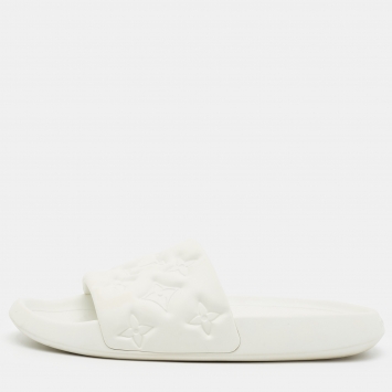 Pre Owned Louis Vuitton Waterfront Size 44 White Monogram Rubber Pool Slide