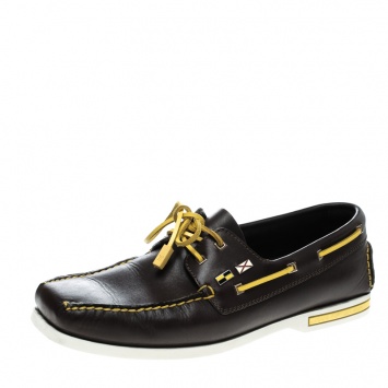 Pre Owned Louis Vuitton Brown Leather Boat Loafers Size 42