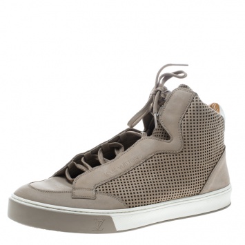 Pre Owned Louis Vuitton Beige Perforated Nubuck Speaker High Top Sneakers Size 44