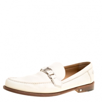 Pre Owned Louis Vuitton Off White Leather Major Loafers Size 45