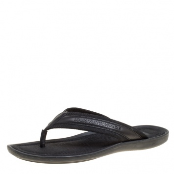 Pre Owned Louis Vuitton Black Damier Canvas and Leather Thong Sandals Size 43.5