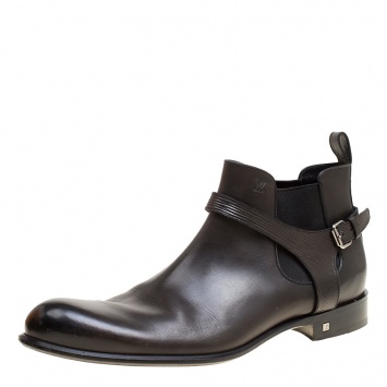Pre Owned Louis Vuitton Black Leather Greenwich Ankle Boots Size 44.5