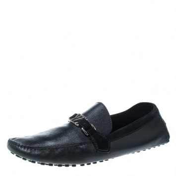 Pre Owned Louis Vuitton Black Leather and Suede Hockenheim Loafers Size 44.5