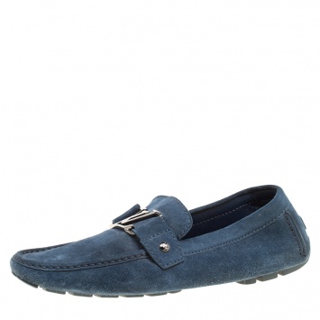 Pre Owned Louis Vuitton Blue Suede Monte Carlo Loafers Size 41
