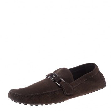 Pre Owned Louis Vuitton Brown Nubuck Leather Hockenheim Loafers Size 44.5