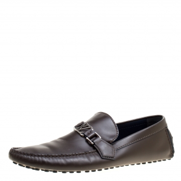 Pre Owned Louis Vuitton Brown Leather Hockenheim Loafers Size 43
