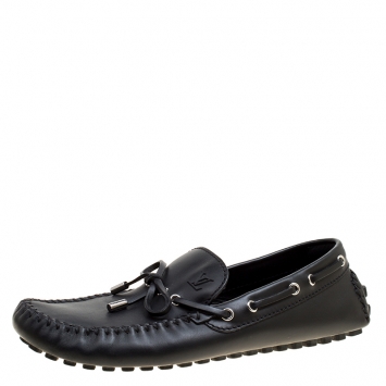 Pre Owned Louis Vuitton Black Leather Arizona Loafers Size 43