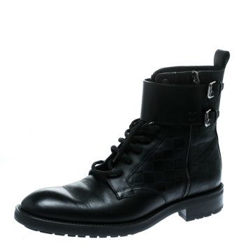 Pre Owned Louis Vuitton Black Damier Leather Clash Ankle Boots Size 43