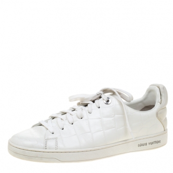 Pre Owned  Louis Vuitton White Croc Embossed Leather Frontrow Sneakers Size 41.5
