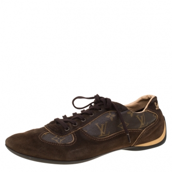 Pre Owned Louis Vuitton Brown Suede and Monogram Canvas Energie Sneakers Size 43