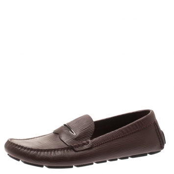 Pre Owned Louis Vuitton Maroon Epi Leather Shade Penny Loafers Size 40.5
