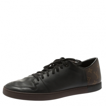 Pre Owned Louis Vuitton Black Leather And Monogram Canvas Line Up Sneakers Size 42.5