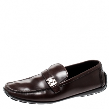 Pre Owned Louis Vuitton Brown Leather Loafers Size 42