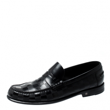 Pre Owned Louis Vuitton Black Damier Infini Embossed Outline Loafers Size 40
