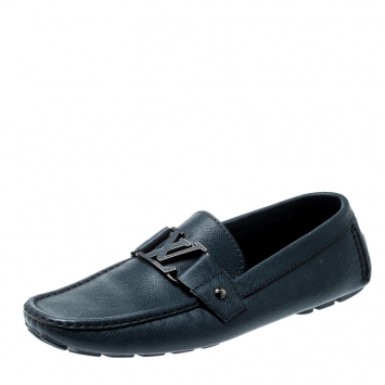 Pre Owned Louis Vuitton Navy Blue Leather Monte Carlo Loafers Size 42