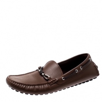 Pre Owned Louis Vuitton Brown Epi Leather Braid Knot Detail Loafers Size 42.5