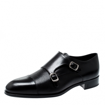 Pre Owned Louis Vuitton Black Epi Leather Double Monk Strap Derby Size 43
