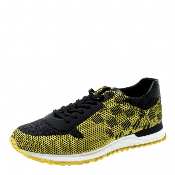 Pre Owned Louis Vuitton Yellow/Black Cotton Knit And Leather Run Away Sneakers Size 42.5