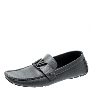 Pre Owned Louis Vuitton Grey Leather Monte Carlo Loafers Size 44