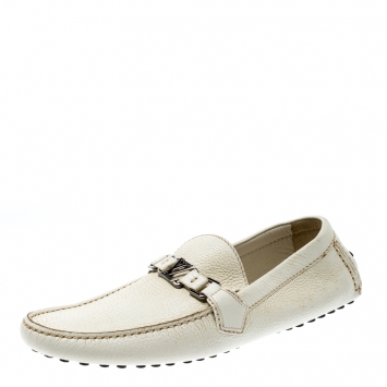 Pre Owned Louis Vuitton White Leather Hockenheim Loafers Size 43