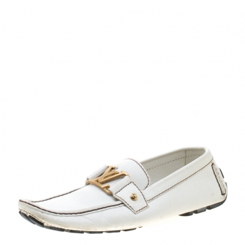 Pre Owned Louis Vuitton White Leather Monte Carlo Loafers Size 41.5