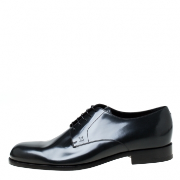 Pre Owned Louis Vuitton Dark Grey Leather Lace Up Derby Size 43.5