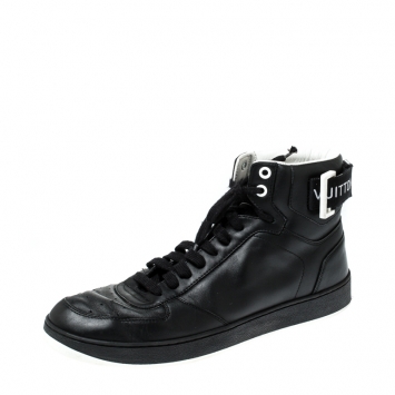 Pre Owned Louis Vuitton Black Leather High Top Sneakers Size 39