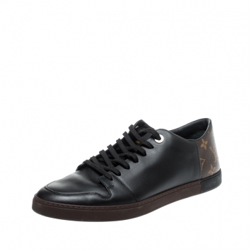 Pre Owned Louis Vuitton Black/Brown Monogram Canvas and Leather Match Up Sneakers Size 42
