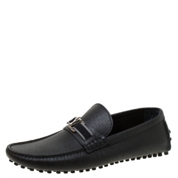 Pre Owned Louis Vuitton Black Leather Hockenheim Loafers Size 42