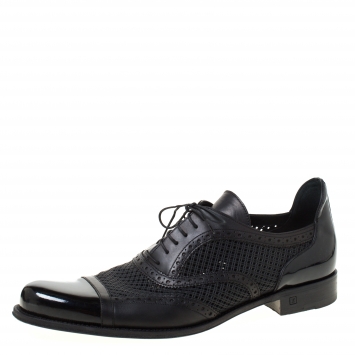Pre Owned Louis Vuitton Black Perforated Leather Cap Toe Oxfords Size 43.5