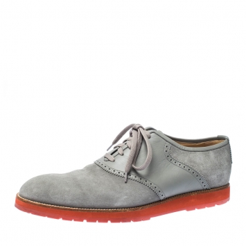 Pre Owned Louis Vuitton Grey Suede and Leather Brogue Lace Up Oxford