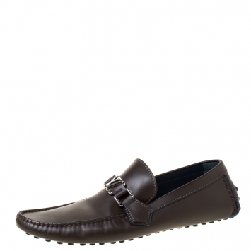 Pre Owned Louis Vuitton Dark Brown Leather Hockenheim Loafers Size 42.5