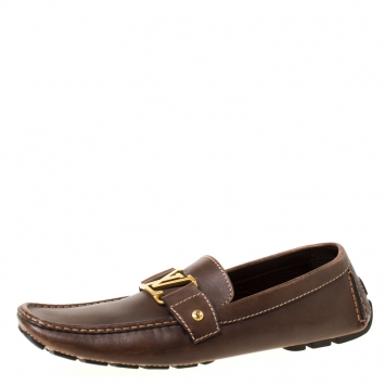 Pre Owned Louis Vuitton Brown Leather Monte Carlo Loafers Size 43.5