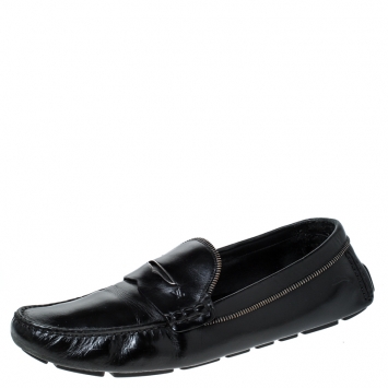 Pre Owned Louis Vuitton Black Leather Monte Carlo Slip On Loafers Size 45