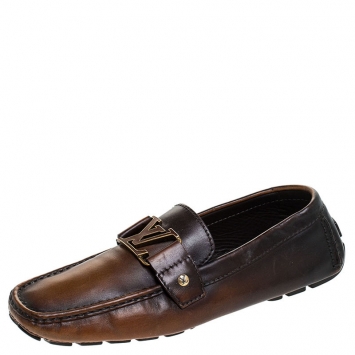 Pre Owned Louis Vuitton Brown/Black Ombre Leather Monte Carlo Loafers Size 41.5