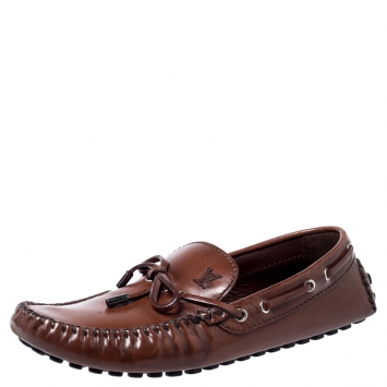 Pre Owned Louis Vuitton Brown Leather Arizona Bow Loafers Size 42